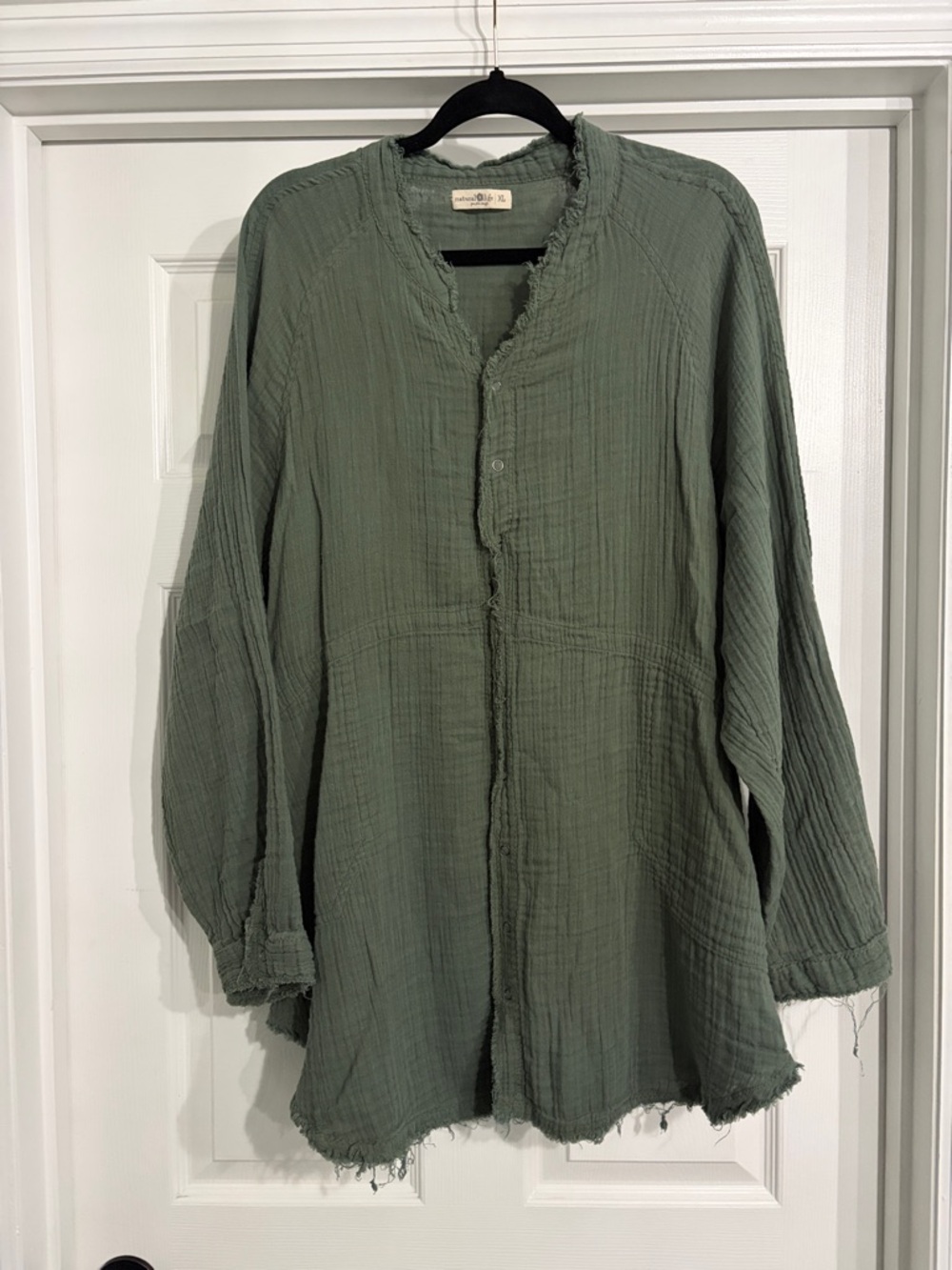 Natural Life Cotton Gauze Raw Hem Tunic with Pockets Green Size XL